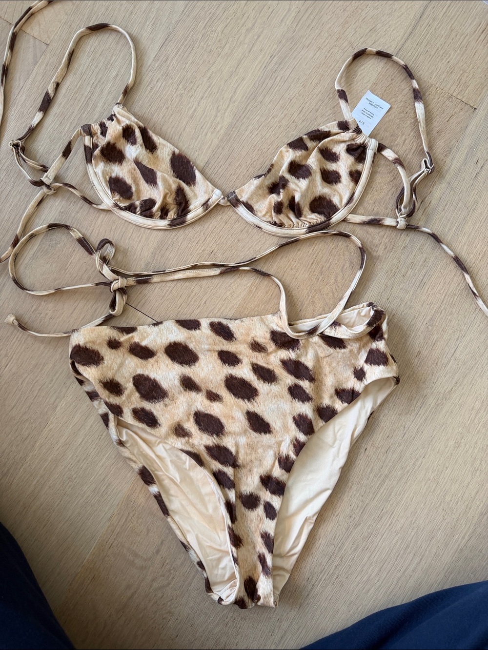 We Wore What Leopard Print Two-Piece Bikini - Animal Print Top & Bottom S/P